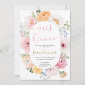 Invitation Quinceanera Florale Rose (Devant)