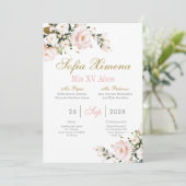 Invitation Quinceanera florale rose (Debout devant)
