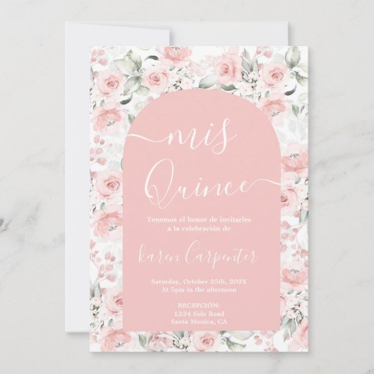 Invitation Quinceanera Florale Rose (Devant)
