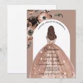 Invitation Quinceañera florale rose, Boho Quinceanera (Devant / Derrière)