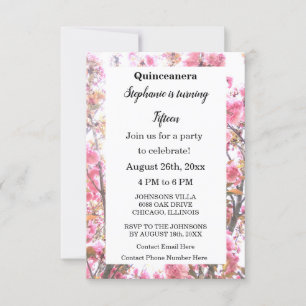 Invitation Quinceanera florale rose cerise Quinzième annivers