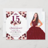 Invitation Quinceanera florale rose de Bourgogne (Devant)