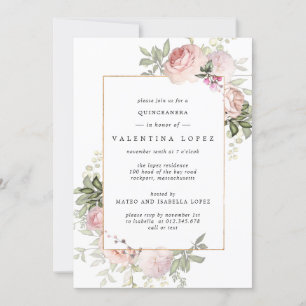 Invitation Quinceanera Florale Rose Dusty