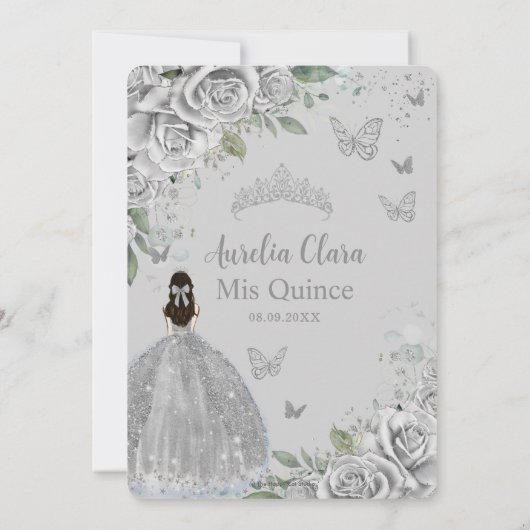 Invitation Quinceanera Florale Rose en argent Douce 16 Annive (Dos)