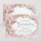 Invitation Quinceañera florale rose et grise (Devant / Derrière)