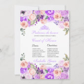 Invitation Quinceanera florale rose et violet Cour d'honneur (Devant)