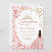 Invitation Quinceanera Florale Rose Or Blanc (Devant)