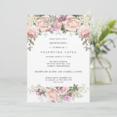 Invitation Quinceanera florale rose pâle (Debout devant)