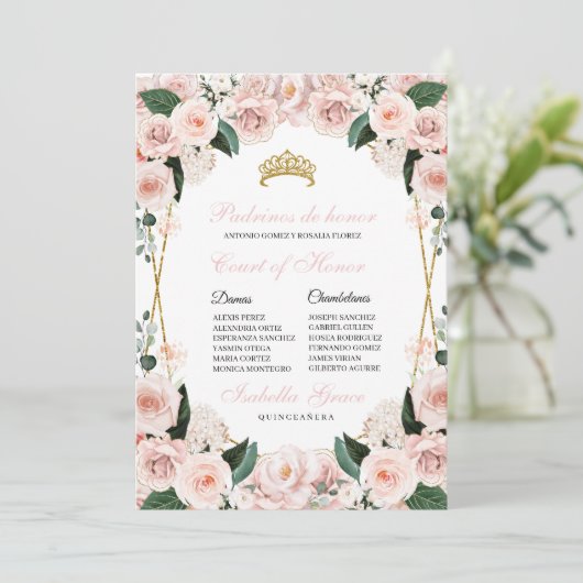 Invitation Quinceanera florale rose pâle Cour d'honneur (Debout devant)