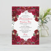 Invitation Quinceanera Florale Rouge et Argent (Debout devant)