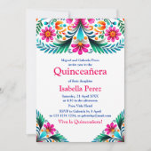 Invitation Quinceanera Florale Vibrante Blanche Fiesta Mexica (Devant)
