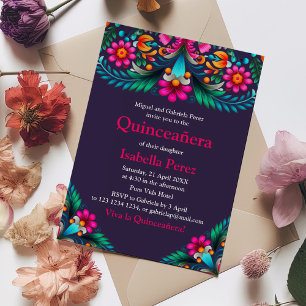 Invitation Quinceanera Florale Vibrante violette Fiesta Mexic