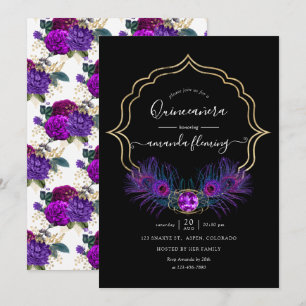 Invitation Quinceañera Florale Vintage Perroquet Pourpre et O