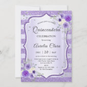 Invitation Quinceanera florale violette (Devant)