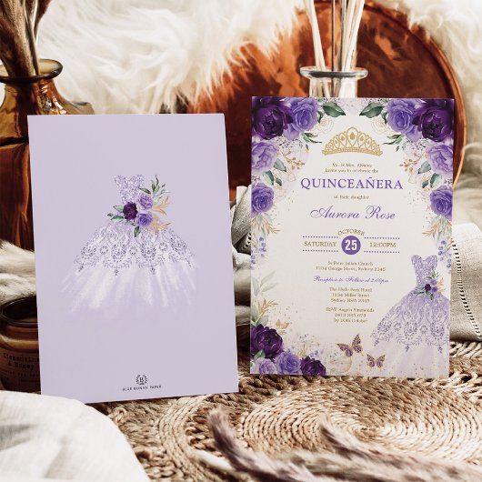 Invitation Quinceañera florale violette Mis Quince 15e annive