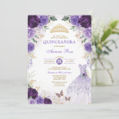 Invitation Quinceañera florale violette Mis Quince 15e annive (Debout devant)