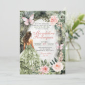 Invitation Quinceanera, forêt lunaire rose et vert sage (Debout devant)