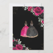 Invitation Quinceañera Fuchsia Black Floral Twins Or (Dos)