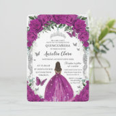 Invitation Quinceanera Fuchsia Floral Vintage Argent Brown (Debout devant)