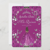 Invitation Quinceanera Fuchsia Floral Vintage Argent Brown (Dos)