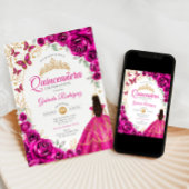 Invitation Quinceanera Fuchsia Pink Gold Floral