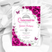 Invitation Quinceanera Fuchsia Pink Silver Floral