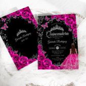 Invitation Quinceanera Fuchsia Rose Argent Noir
