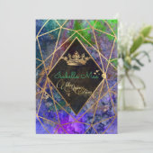 Invitation Quinceanera/Galaxy/Neon Purple/Princesse/Couronne (Debout devant)