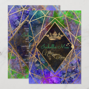 Invitation Quinceanera/Galaxy/Neon Purple/Princesse/Couronne