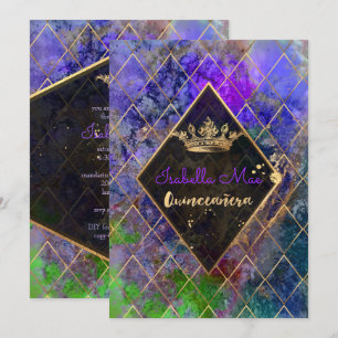 Invitation Quinceanera/Galaxy/Neon Purple/Princesse/Couronne