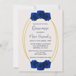 Invitation Quinceañera géométrique bleu royal et or