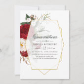 Invitation Quinceañera géométrique rouge et blanc de Bourgogn (Devant)