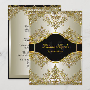 Invitation Quinceanera Glamour Vintage Perle d'Or