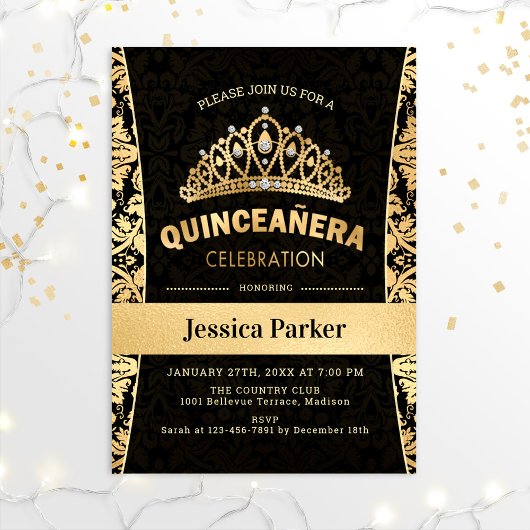 Invitation Quinceanera Gold Black Elegant