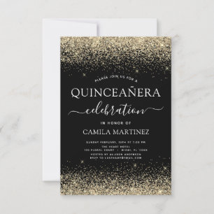 Invitation Quinceanera Gold Black Parties scintillant moderne