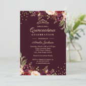 Invitation Quinceanera Gold Bourgogne floral Éperche (Debout devant)