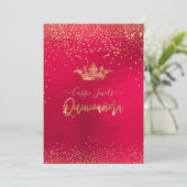 Invitation Quinceanera Gold Confetti+Princesse Crown (Debout devant)