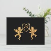 Invitation Quinceanera Gold cupides sur noir pour 15e anniver (Debout devant)