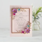 Invitation Quinceañera Gold Frame Floral 15e anniversaire (Debout devant)