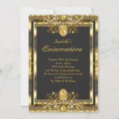 Invitation Quinceanera Gold Gems Noir 15e anniversaire (Devant)