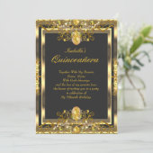 Invitation Quinceanera Gold Gems Noir 15e anniversaire (Debout devant)