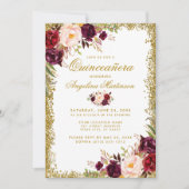 Invitation Quinceanera Gold Parties scintillant Bourgogne Flo (Devant)