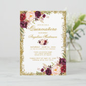 Invitation Quinceanera Gold Parties scintillant Bourgogne Flo (Debout devant)