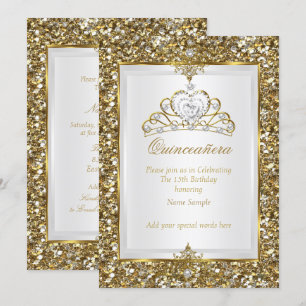 Invitation Quinceanera Gold Parties scintillant White Pearl T