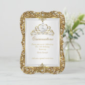 Invitation Quinceanera Gold Parties scintillant White Pearl T (Debout devant)