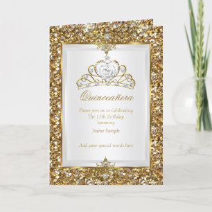 Invitation Quinceanera Gold Parties scintillant White Pearl T