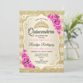 Invitation Quinceanera - Gold Pastel Rose (Debout devant)