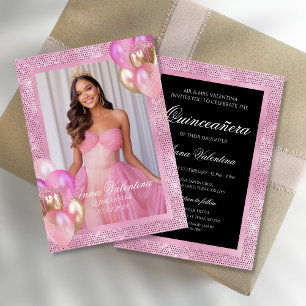 Invitation Quinceañera Gold rose Anniversaire Photo Invitatio