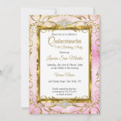 Invitation Quinceanera Gold Rose Diamond Photo Anniversaire (Devant)