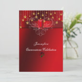 Invitation Quinceanera Gold Stars Ruby rouge & Roses rouges (Debout devant)